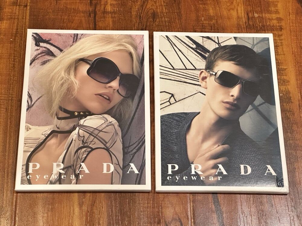 2 x Prada Eyewear Sunglasses 2008 Retail 7x5” Cardboard Counter Display Stand